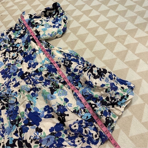 Tanya Taylor vintage inspired puff sleeve tie waist ruffle neck mini dress - Picture 2 of 4